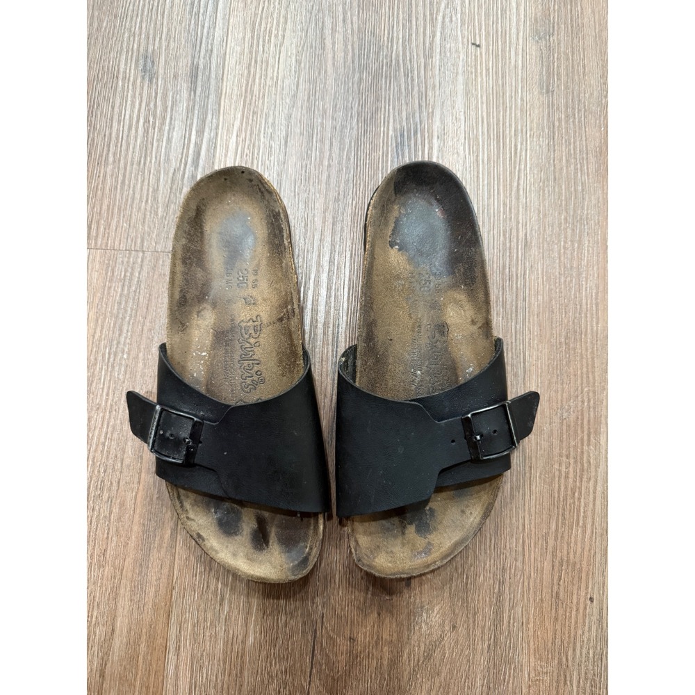 Birki's by Birkenstock Madrid Black Slide Sandals Buckle Cork EU 39